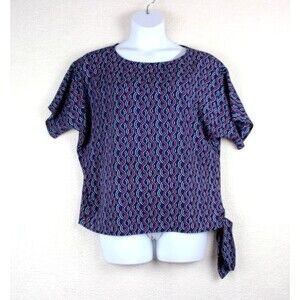 Michael Kors Womens Top Sz Small Navy Geometric Pullover Blouse Side Tie